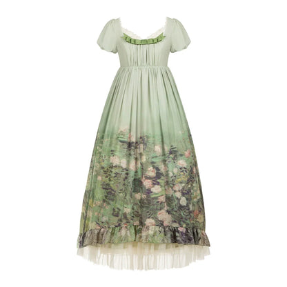 With PUJI - Blooming Rose - Chiffon Classic Lolita Dress Set Painting Styled OP & JSK