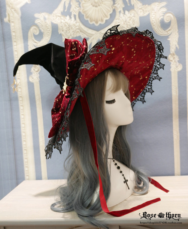 Rose Thorn - Polar Night Sky - Halloween Gorgeous Gilding Lolita Witch Hat