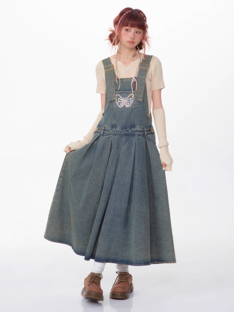 Denim suspender skirt【s0000007531】