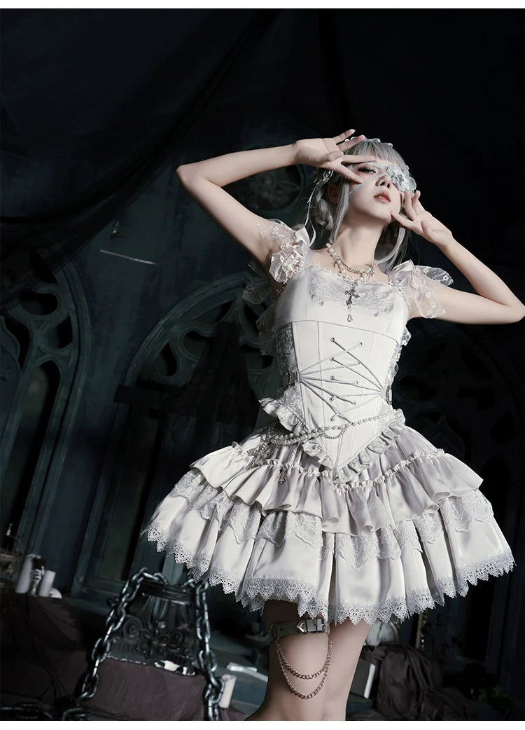 With PUJI - Letter and Poetry ﾂｷ Humanoid Robot - Silver Gothic Lolita Mermaid Skirt Set