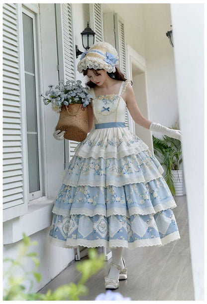 With PUJI - Letter and Poetry - Classic Lolita JSK Suit Four-tiered Twins Dress