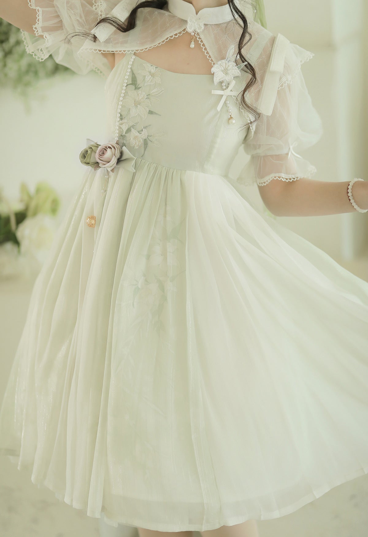 Cornfield Lolita - Wind Singing Lily - Qi Lolita Embroidered Dress Suit