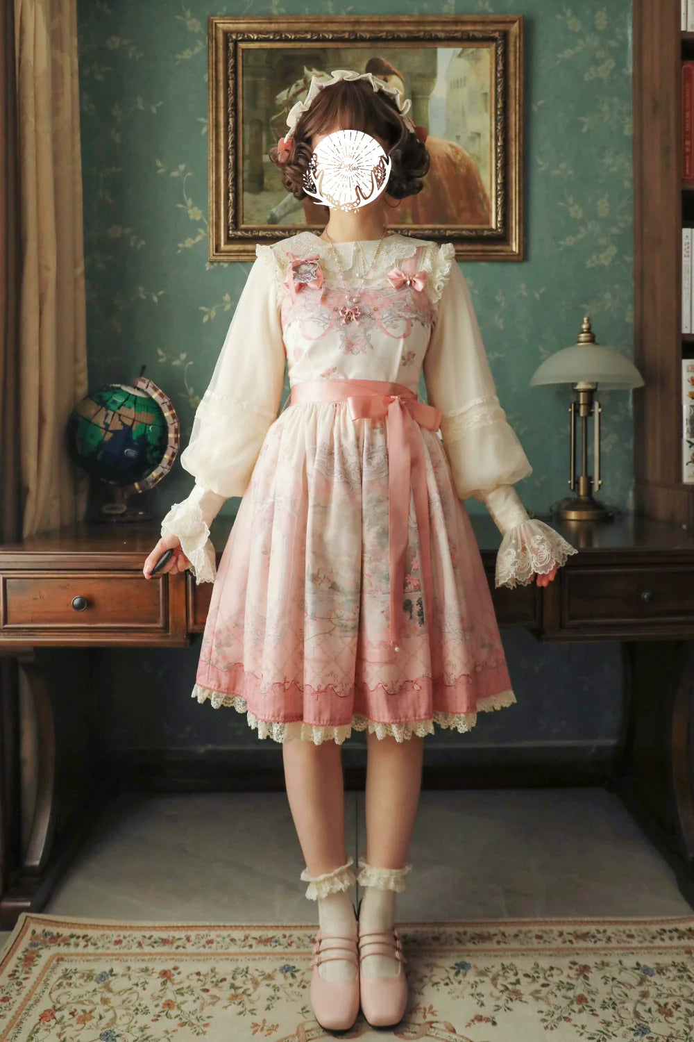 Moon River - Swan Lake Mirror - Pink Sweet Lolita Print JSK Dress
