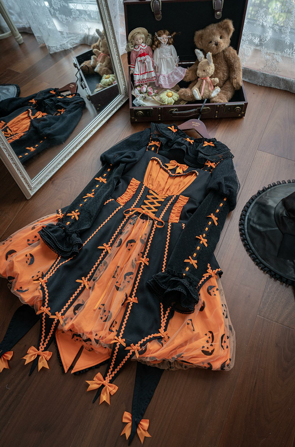 Lemon Honey - Halloween Gothic Lolita Jumper Dress, Pumpkin-inspired Dress