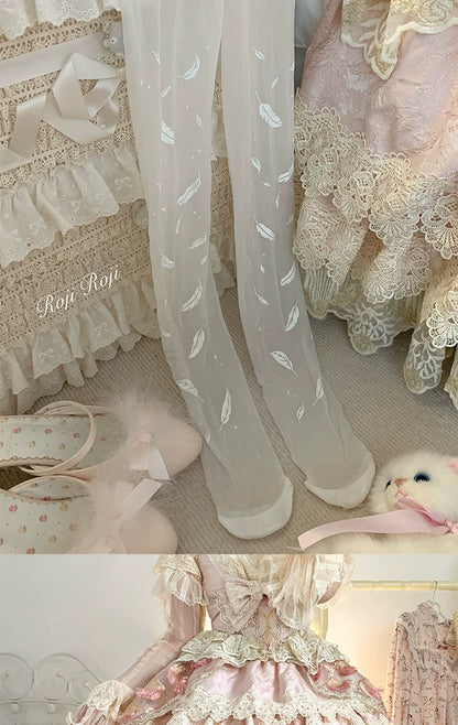 Roji Roji - Sweet Lolita Tights Women Feather Print Pantyhose