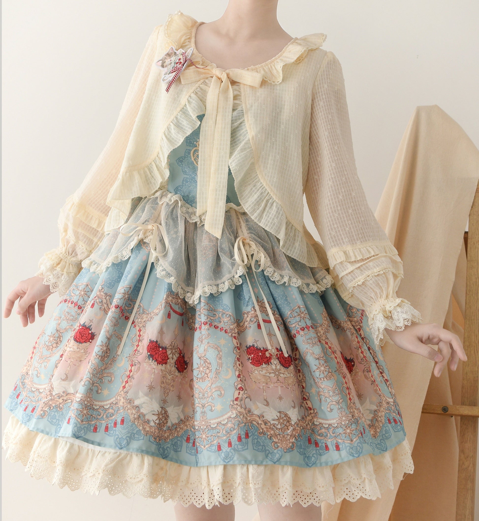 DMFS Lolita - Sweet Lolita Light Cardigan White Apricot Summer Cover-Up