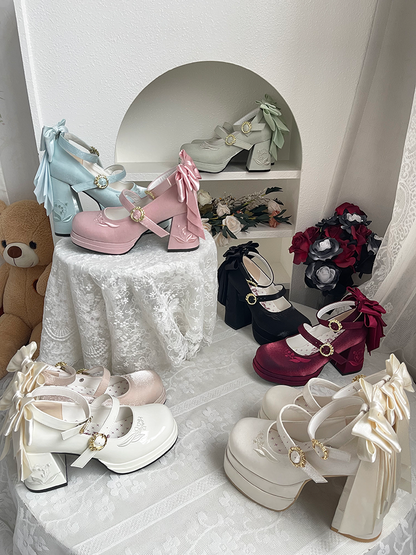 Dreamland - Dreamlike Lily of the Valley - Classic Lolita Platform Shoes with Back Large Bow