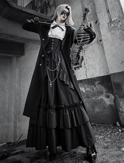 Nightingale Girl - Downfall Dawn - Gothic Lolita Black Double-Breasted Coat