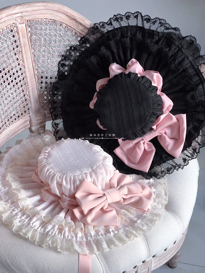 MAID - Vintage Lolita Hat Striped Lace Hat