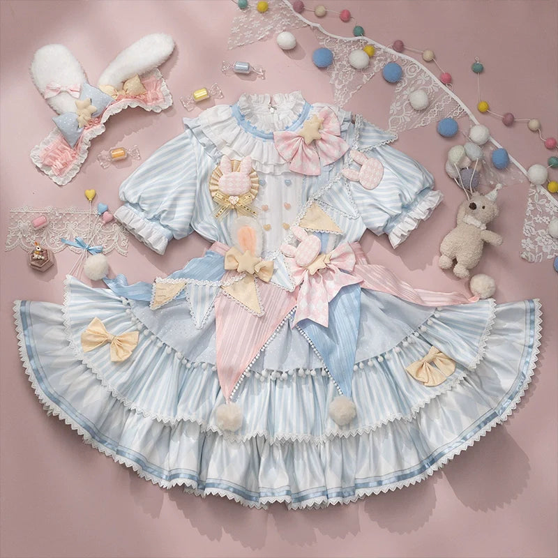 Forest Fluorescent Carps - Ouji Lolita OP Dress Circus Lolita Strip Prince Suit