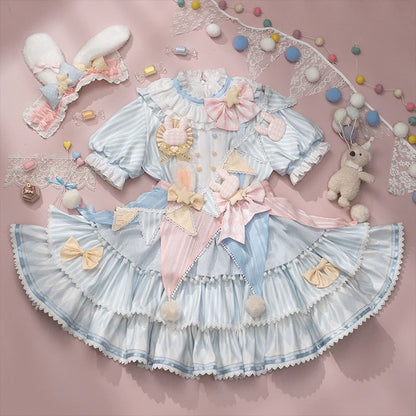 Forest Fluorescent Carps - Ouji Lolita OP Dress Circus Lolita Strip Prince Suit