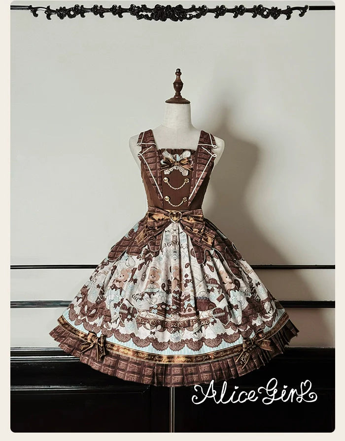 Alice Girl - Bear Chocolate Bar - Kawaii Lolita JSK & Salopette Dress