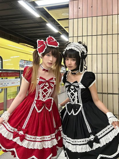 Miss Point - Vintage Petal Rabbit - Old School Lolita OP Cotton Dress With Petal-Shaped Hem