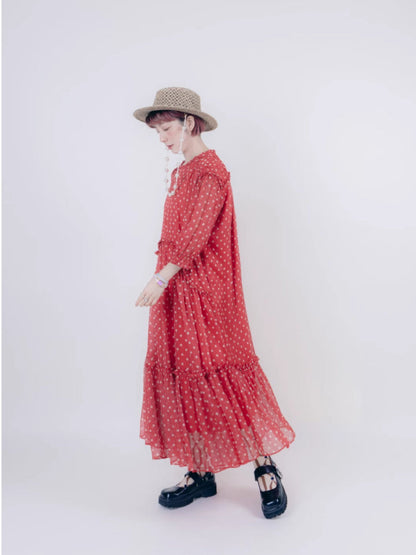 Vintage style dot chiffon dress【s0000006890】