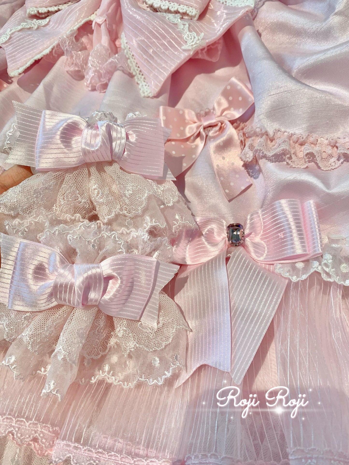 Roji Roji - Sweet Lolita Lace Bow Cuffs, Elastic Wrist