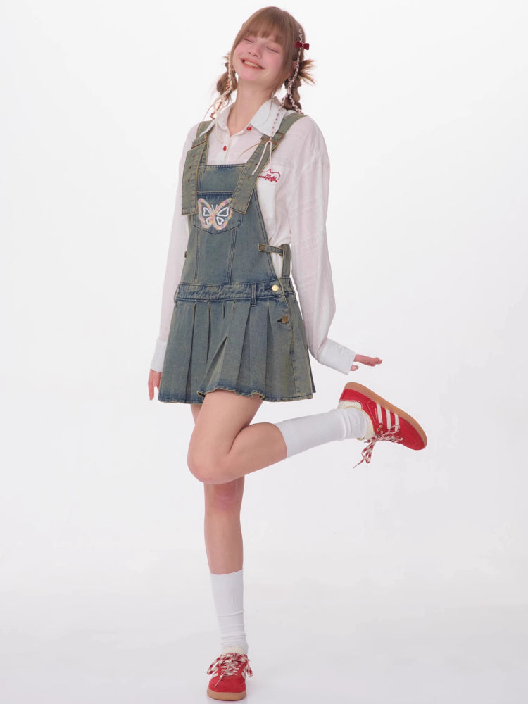 Denim suspender skirt【s0000007531】