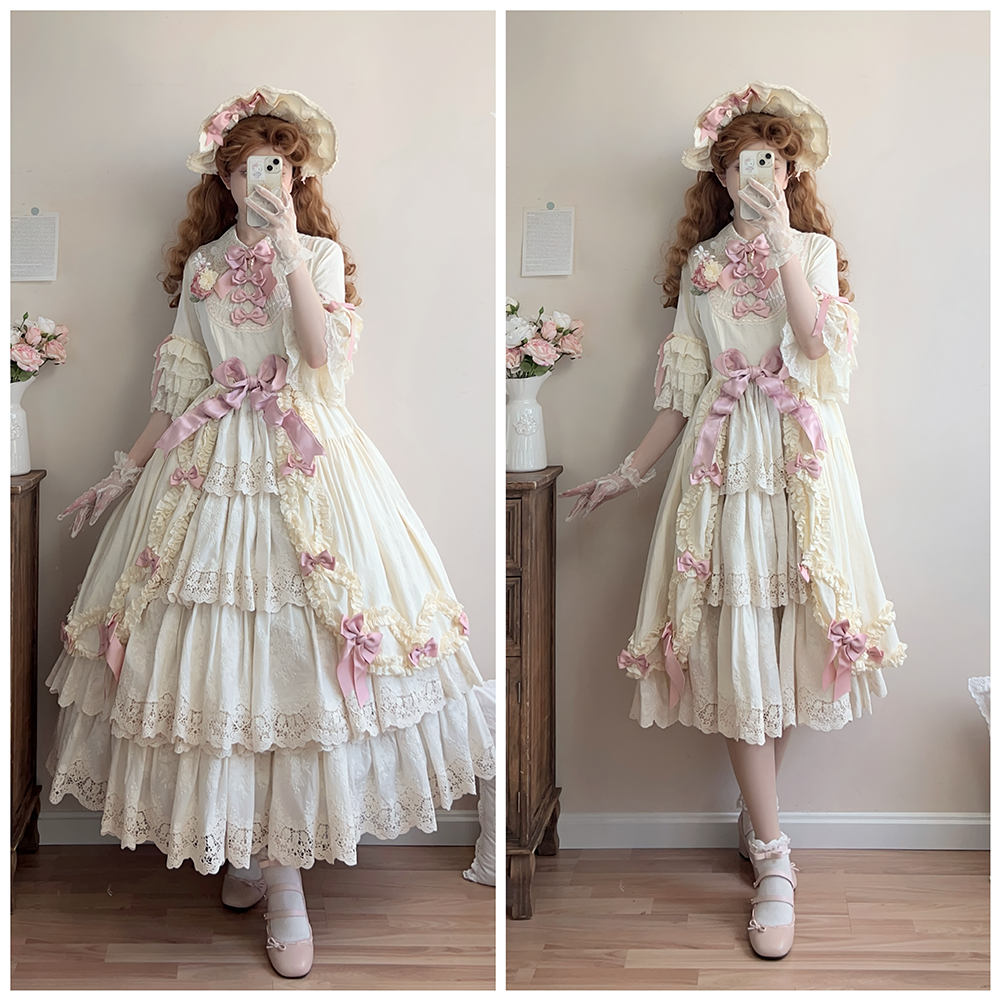 Miss Point - Lilyka Garden - Classic Lolita OP Dress Set Elegant Floral Wall Princess Sleeve