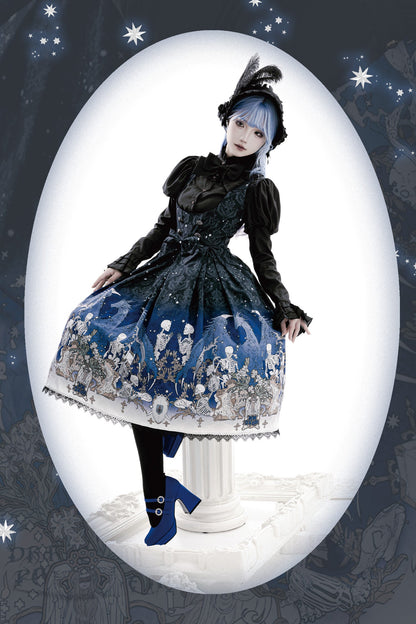 Nn Star - Dragonbone Lily - Dragon Skeleton Print Gothic Lolita Bust-supporting JSK and BNT