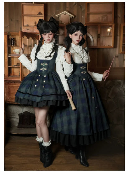 With PUJI - Berlin Souvenir - Plaid Preppy Style Lolita Bust Supporting JSK Outfit