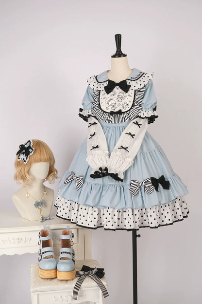Vcastle - Sweet Lolita OP Dress Splicing Sleeve Apron Dot Print Dress