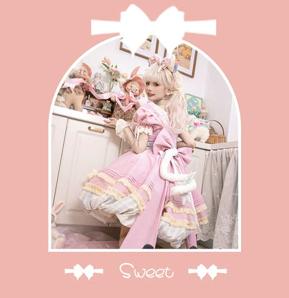 OCELOT - Sweet Lolita Pink Cat Tail OP Dress Set