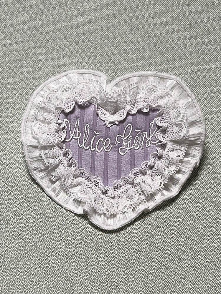 Alice Girl - Arrogant Miss - Heart-Shaped Lolita Brooch with Lace and Embroidery