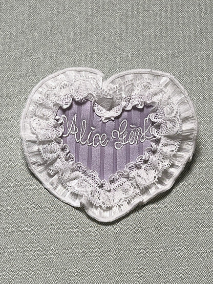 Alice Girl - Arrogant Miss - Heart-Shaped Lolita Brooch with Lace and Embroidery