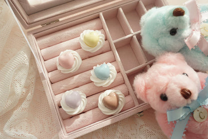 Cat Tea Party - Cute Lolita Ring Handmade Clay Cream Heart Shape Adjustable Ring