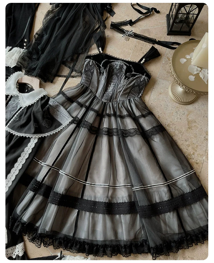Mademoiselle Pearl - Winter Evening Prayer - Gothic Lolita Jumper Dress Embroidered Candlestick OP Dress