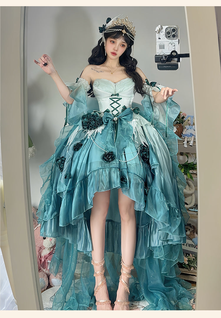 Meowing and Fruity - Swan Wonderland - Fairy Lolita JSK with High-Low Hem