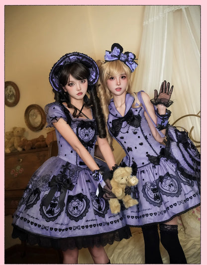 Alice Girl - Brown Sugar Bear - Printed Sweet Lolita Dress, Multiple Styles