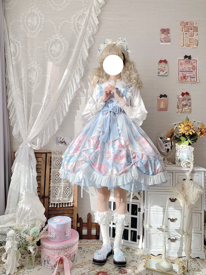 Sugar Girl - Sweet Lolita Summer JSK Dress, Wreath Bunny Printed