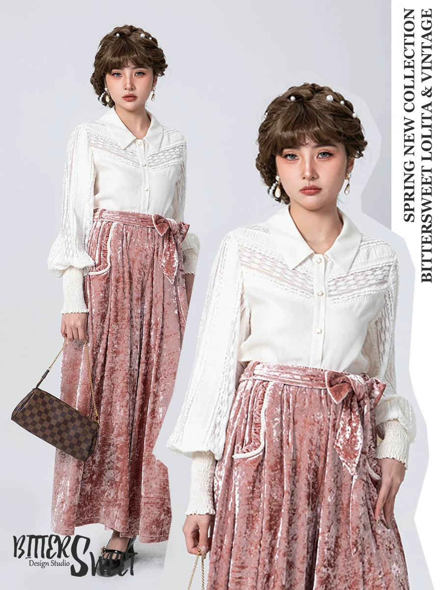 Bitter Sweet - Late Spring - Vintage Lolita Shirt Lace Long Sleeve Blouse