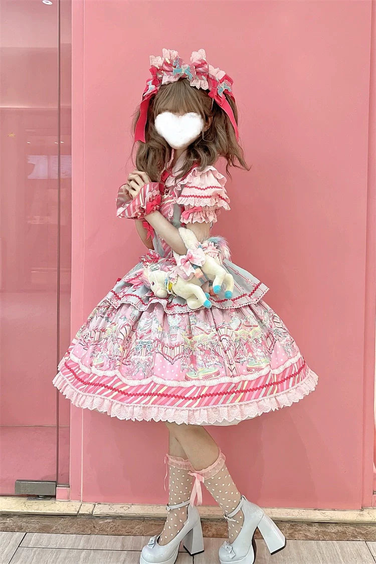 Letters from Unknown Star - Candy Park - Sweet Lolita Print Jumper Dress