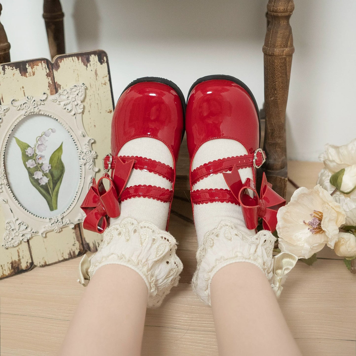 Dolly Doll - Apple Candy - Mary Jane Lolita Shoes Bow PU Low-Mid Heel Shoes