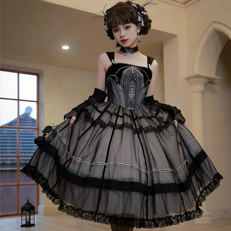 Mademoiselle Pearl - Winter Evening Prayer - Gothic Lolita Jumper Dress Embroidered Candlestick OP Dress