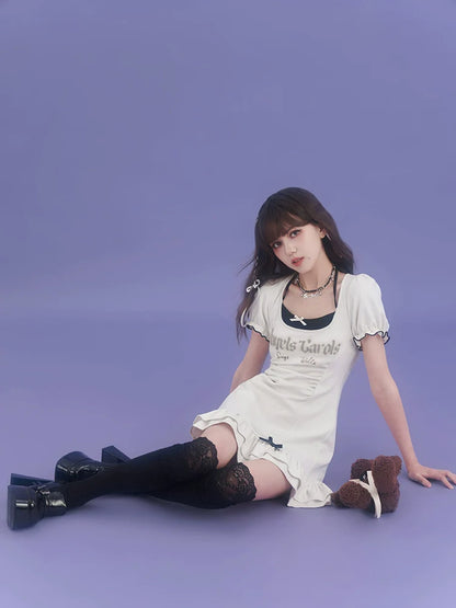 Strap halter neck short sleeve dress【s0000007842】