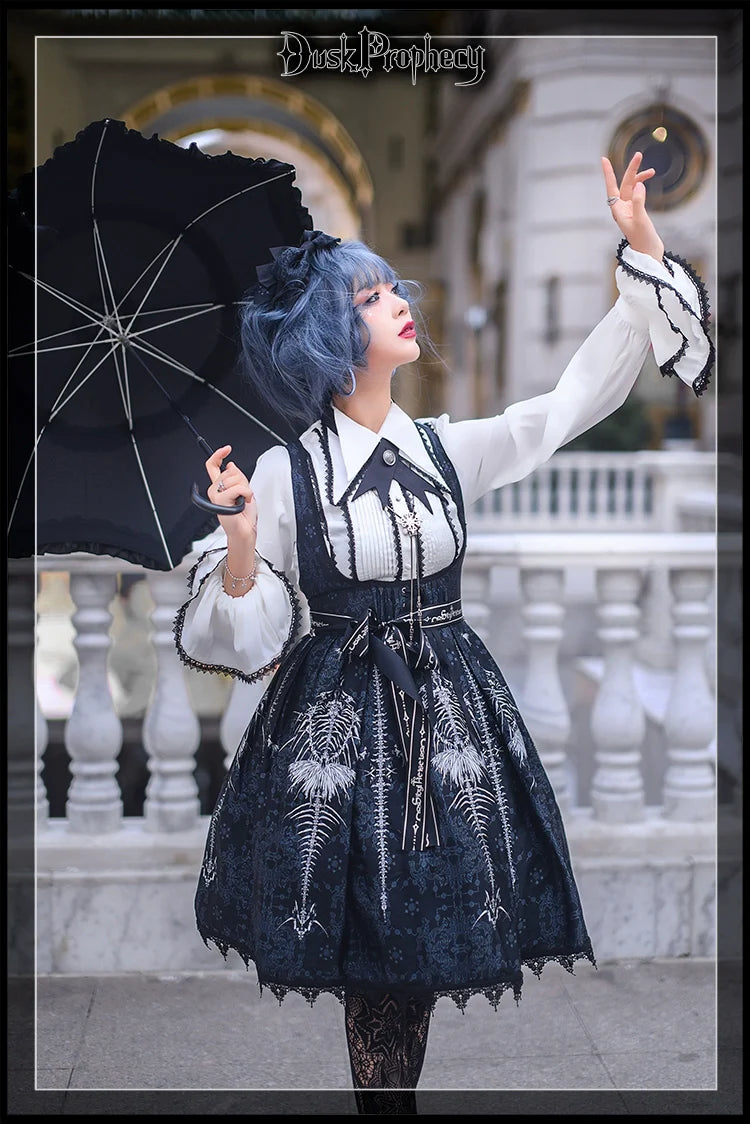 DuskProphecy - Coccyx - Elegant Lolita Dress High Waist Fishbone Print JSK Set