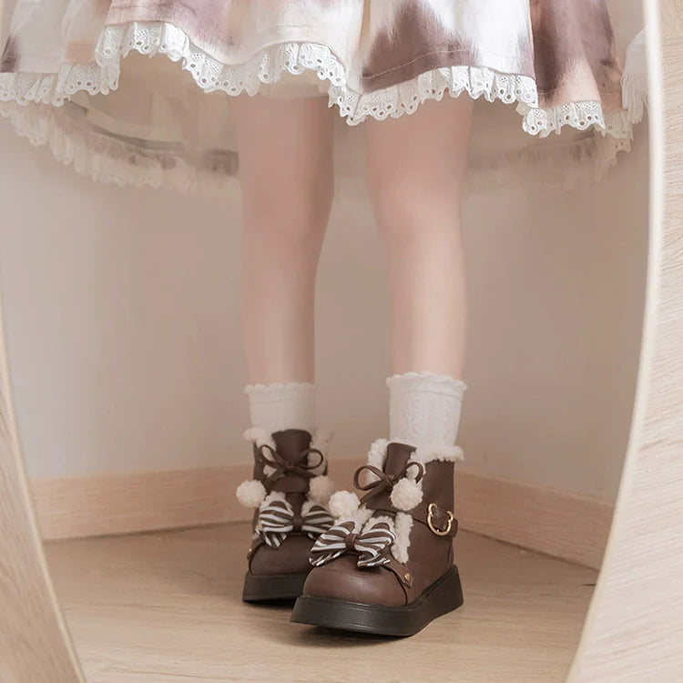 Beauty Bunny - Milk Bear - Winter Lolita Shoes Thick Sole Fleece Snow Boots