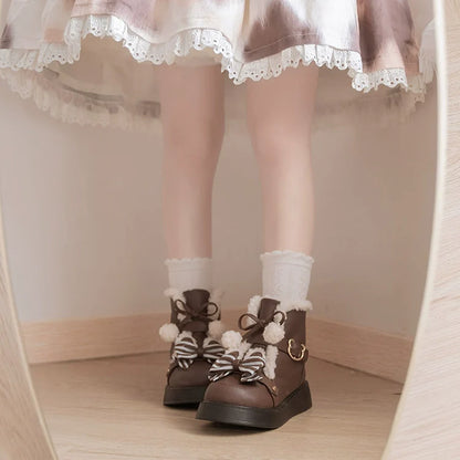 Beauty Bunny - Milk Bear - Winter Lolita Shoes Thick Sole Fleece Snow Boots