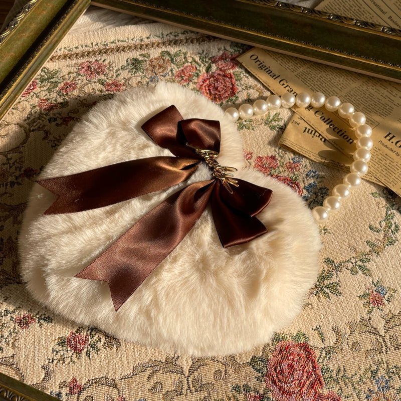 MAID - Kawaii Lolita Heart Bag Plush Pearl Chain Handbag