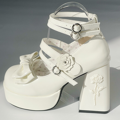 Dreamland - 11 cm Sweet Lolita Shoes with High Platform & Rose Print Heel