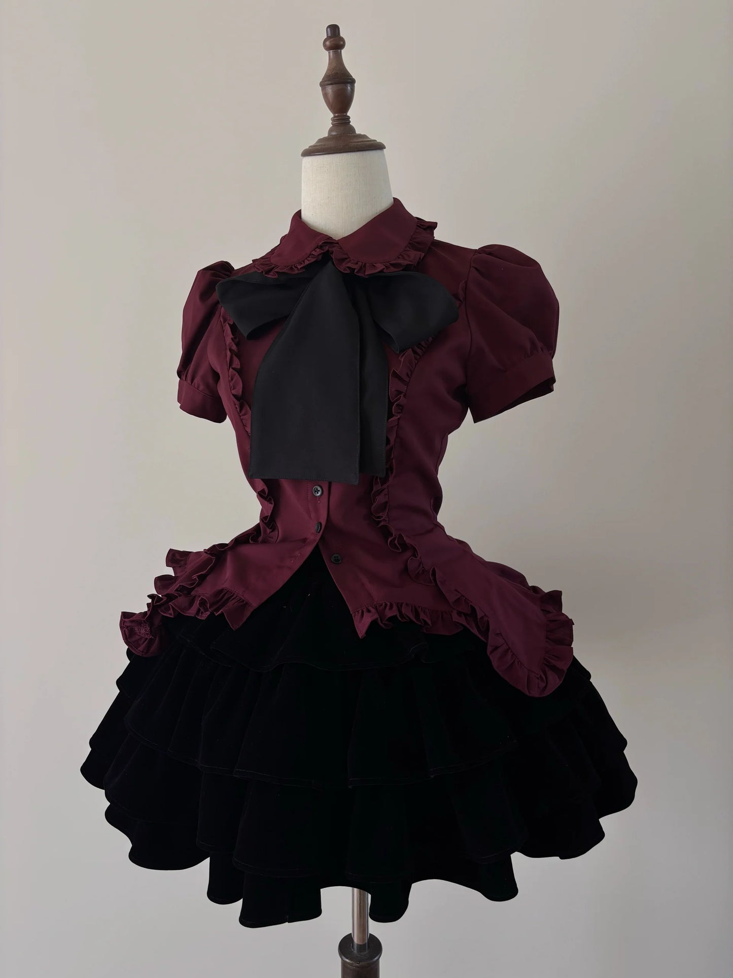 FlowerFairyDaily - Lilith - Gothic Lolita Short Sleeve Shirt, Detachable Tie