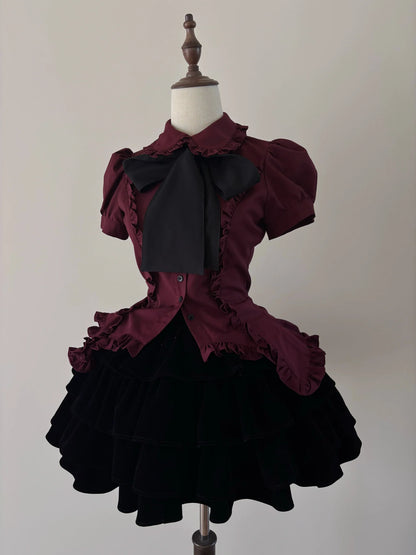 FlowerFairyDaily - Lilith - Gothic Lolita Short Sleeve Shirt, Detachable Tie
