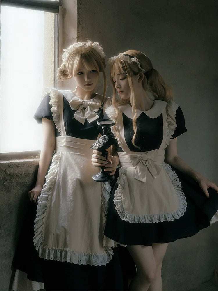 With PUJI - Kiss Kiss - Vintage Lolita OP Dress Maid Lolita Apron Dress