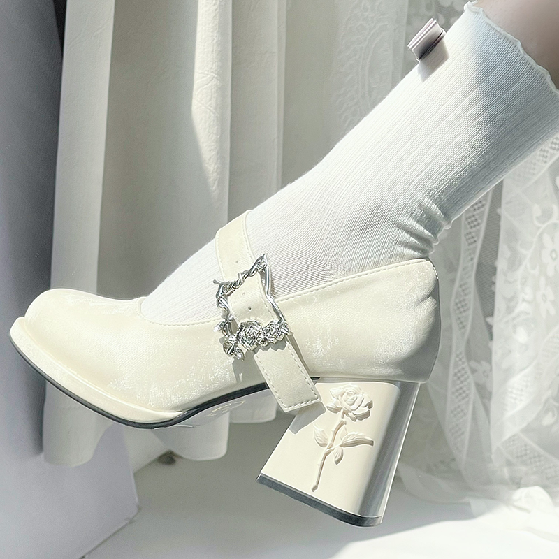 Dreamland - Wanxiang Cycle - Elegant Lolita Heel Shoes with Embossed Rose