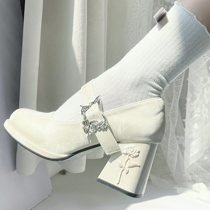 Dreamland - Wanxiang Cycle - Elegant Lolita Heel Shoes with Embossed Rose