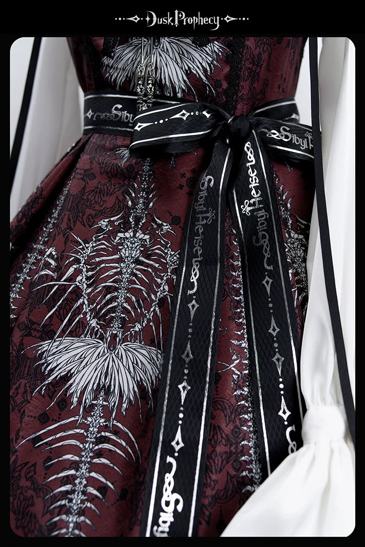 DuskProphecy - Coccyx - Elegant Lolita Dress High Waist Fishbone Print JSK Set