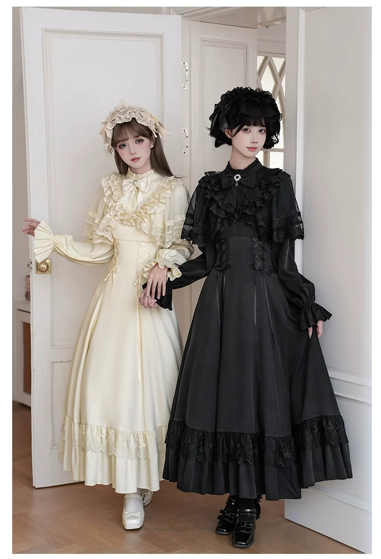 With PUJI - White Daylight - Elegant Lolita Long Sleeve OP Dress, Side Zipper