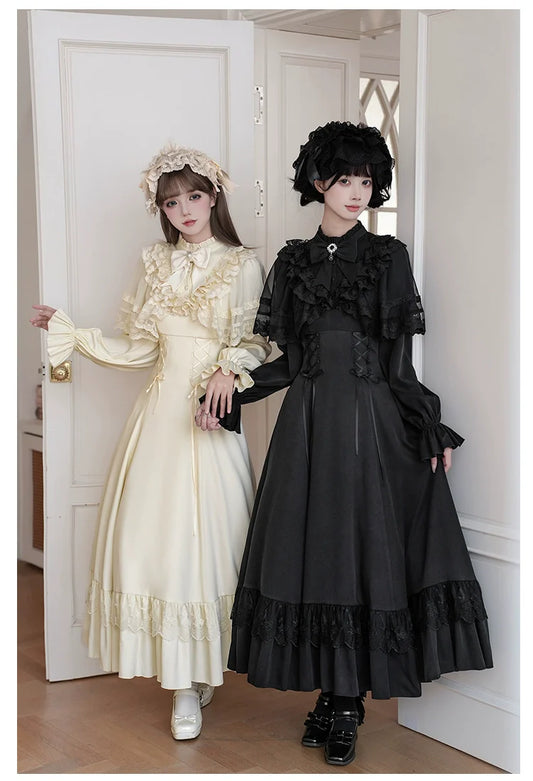 With PUJI - White Daylight - Elegant Lolita Long Sleeve OP Dress, Side Zipper